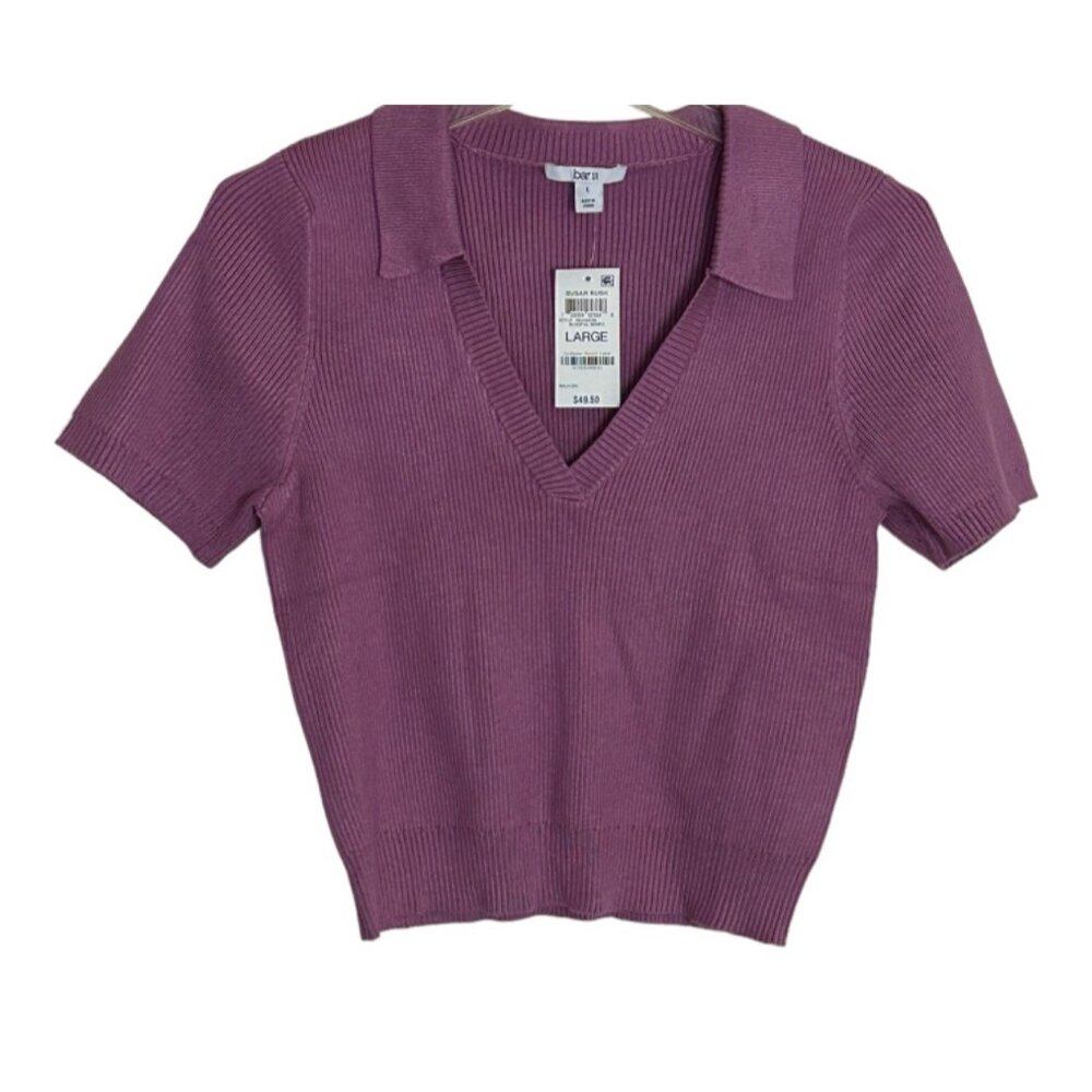 Bar III Large  Short High Waist Ribbed Trim Short Tops Color Blissful Berry